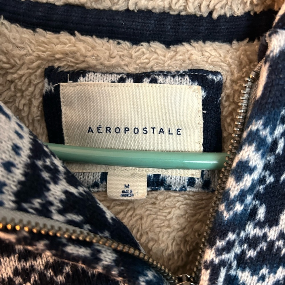Aéropostale Sherpa Lined Fair Isle Zip Hoodie Jacket – Size M - Picture 4 of 15